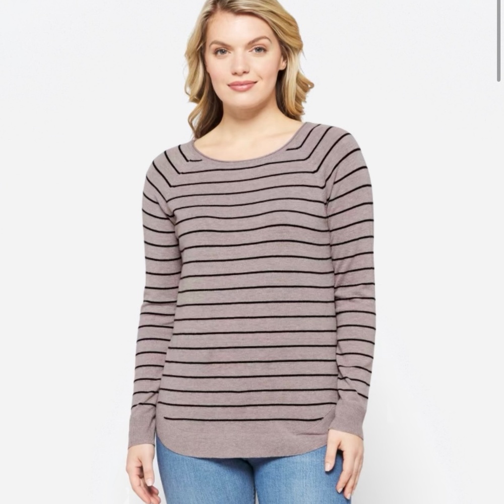 Stitch Fix Pink Clover Valencia Curved Hem Sweater Taupe Stripe Small
